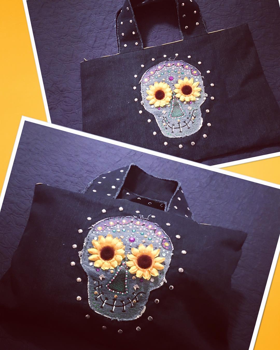 Dark blue bag with sunflower skull